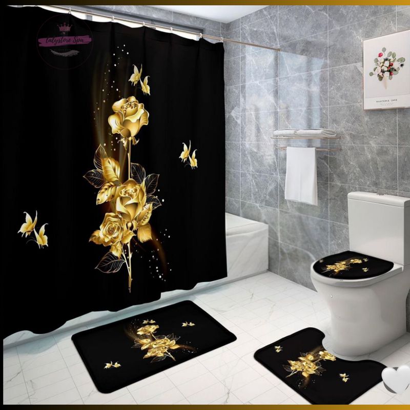 GENERICO - Set de Baño 4 Piezas Alfombrillas Cortina De Baño
