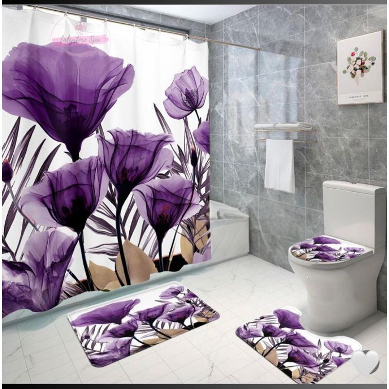 GENERICO - Set de Baño 4 Piezas Alfombrillas Cortina De Baño