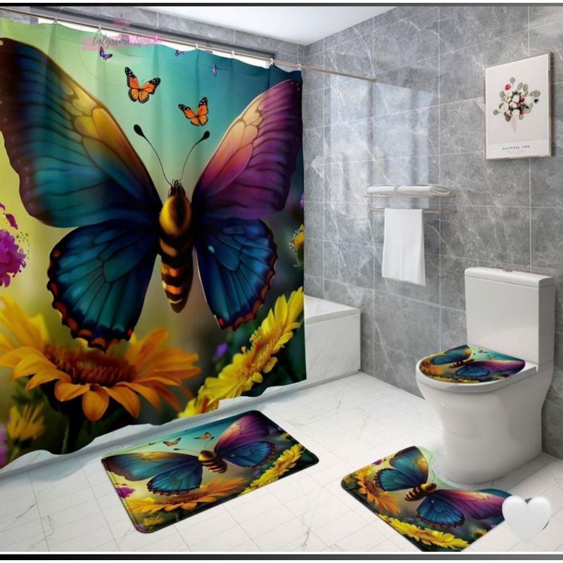 GENERICO - Set de Baño 4 Piezas Alfombrillas Cortina De Baño