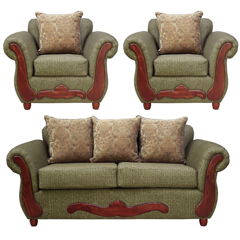 DKORA - Living Kenny sofa 3 cuerpos + 2 sillon 1 cuerpo Verde