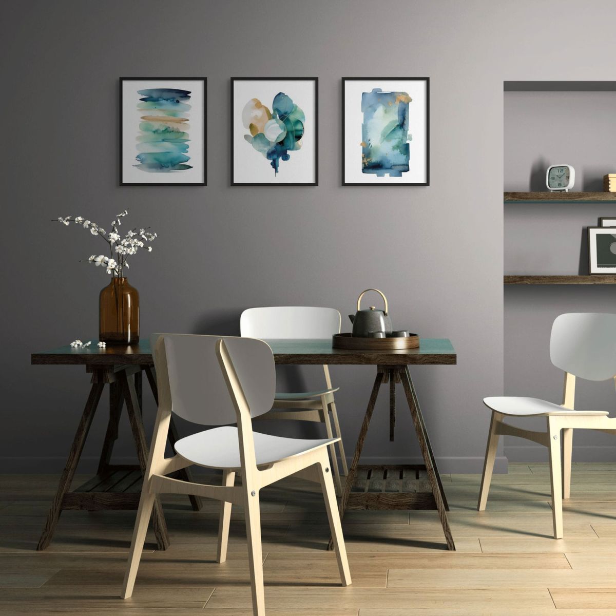 GENERICO - Tríptico Azul Sereno 40x50 cm tonos azul y beige