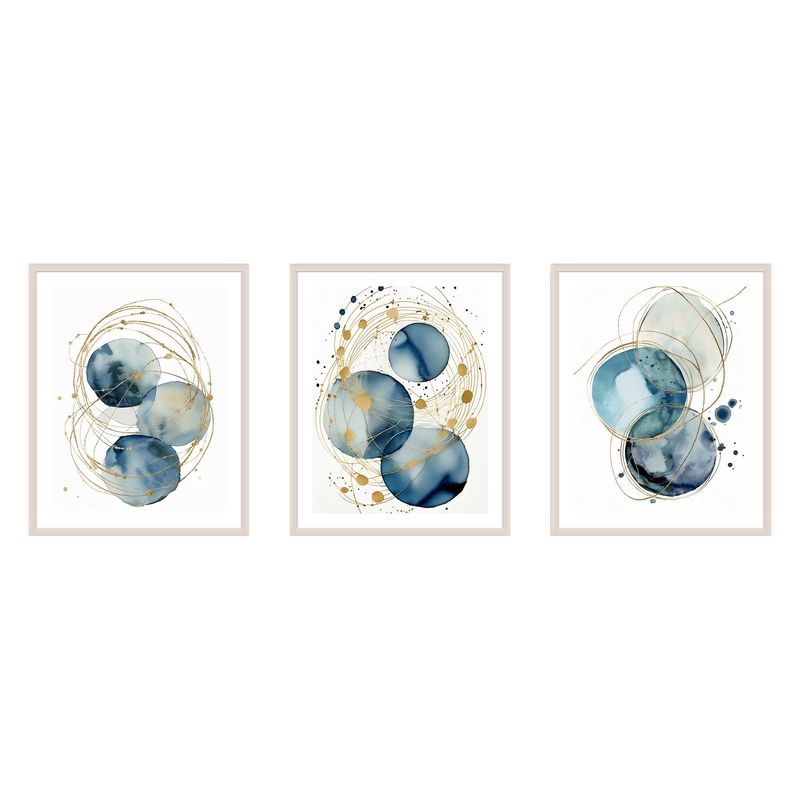 GENERICO - Tríptico Elegancia en la Fluidez 40x50 cm azul dorado
