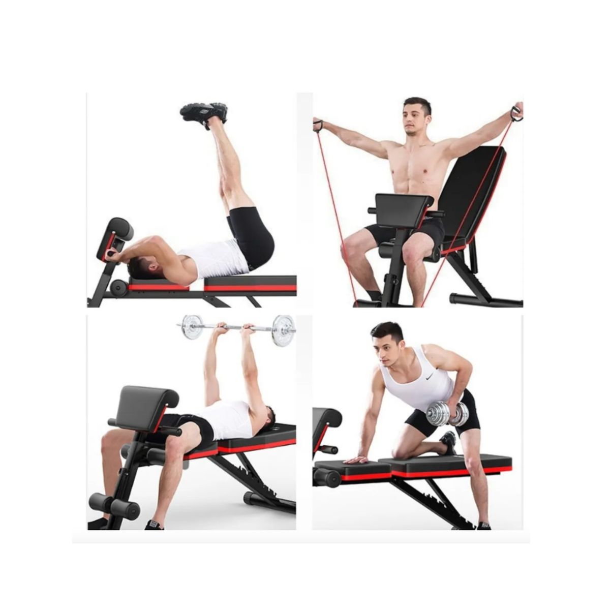 GENERICO - Banco Abdominal Plegable Negro con Respaldo Ajustable y Bandas Elásticas