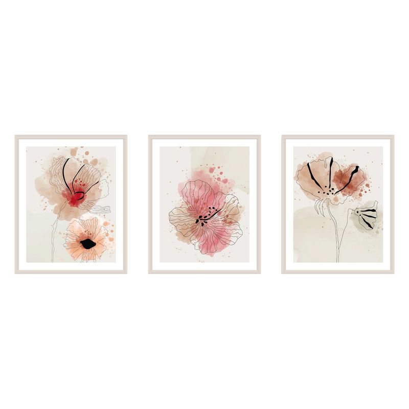 GENERICO - Tríptico Flores Etéreas 40x50 cm tonos suaves