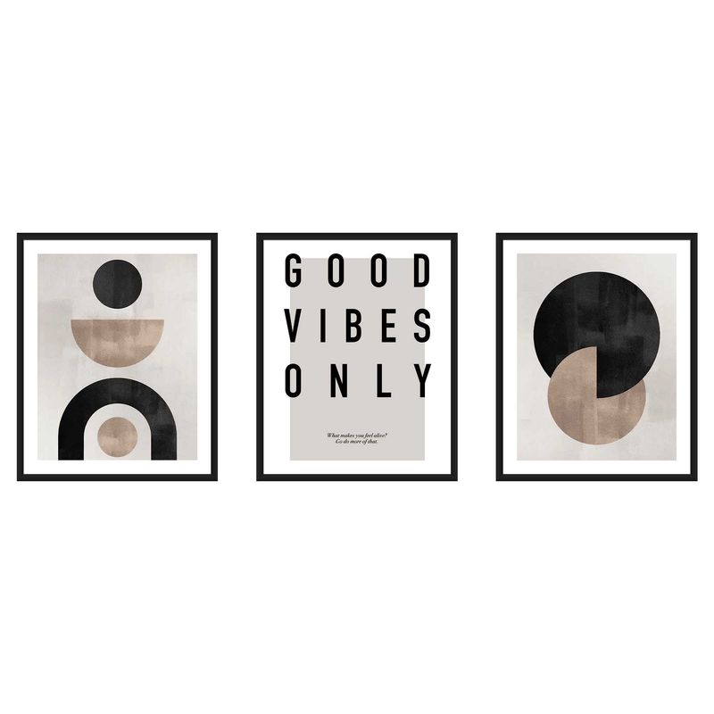 GENERICO - Tríptico Minimal Vibes 40x50 cm blanco y negro moderno