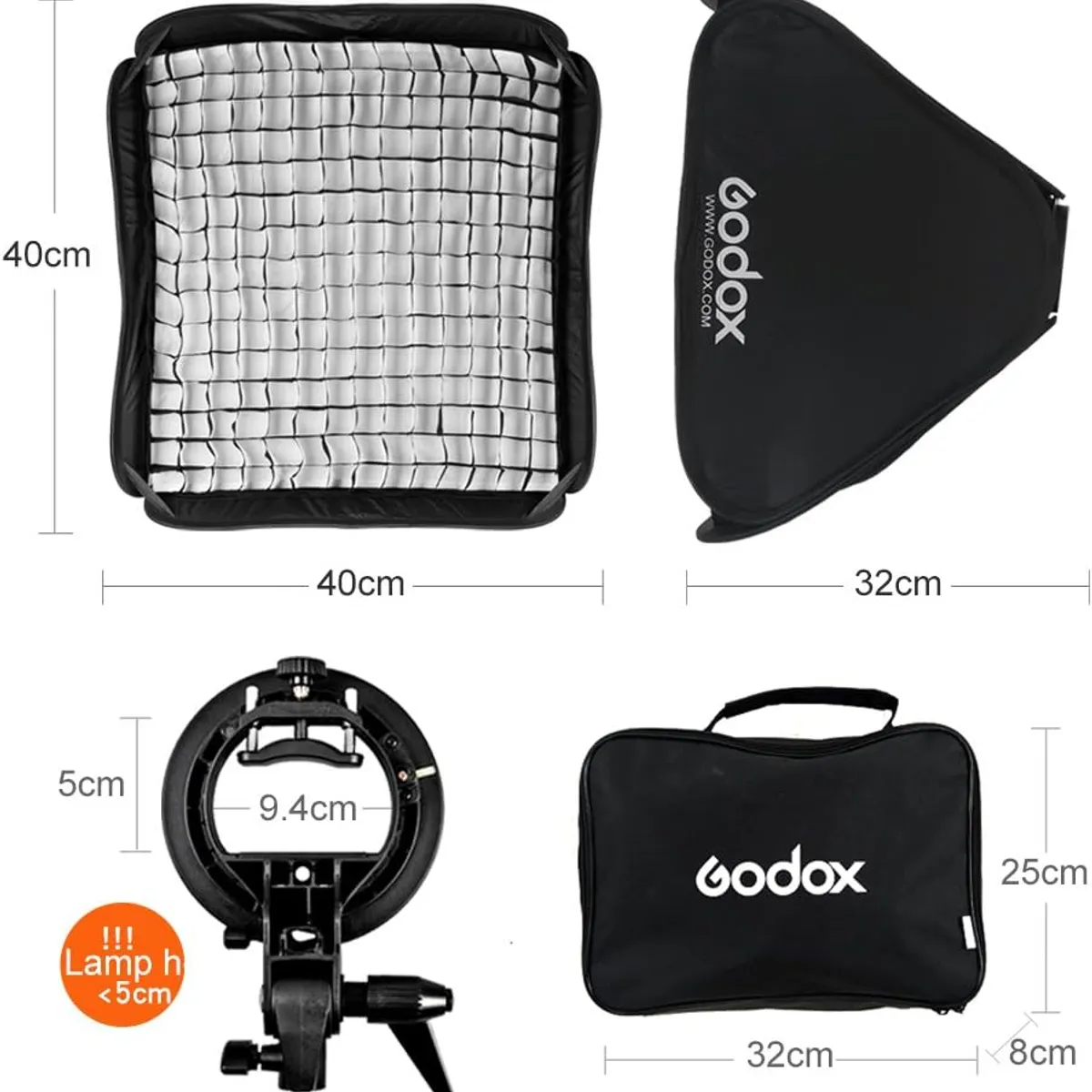 GODOX - SOFTBOX GODOX 40x40 con GRID y adaptador Bowen S