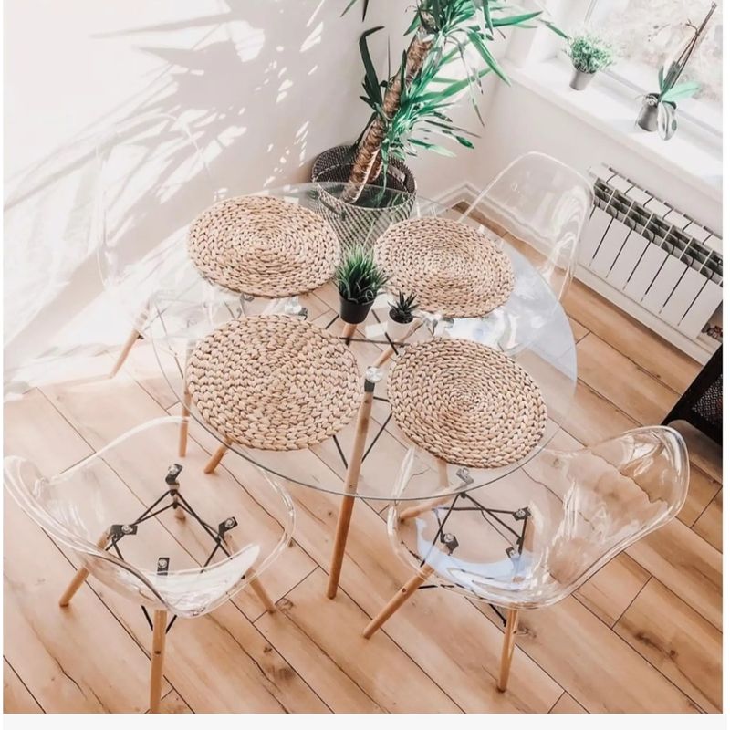 CORI CORI - Juego de Comedor Vidrio 100 cms + 4 Sillas Eames Transparentes
