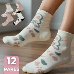 OMAS - Pack 12 Pares Calcetines Terciopelo de Visón Mujer Surtidos Algodón