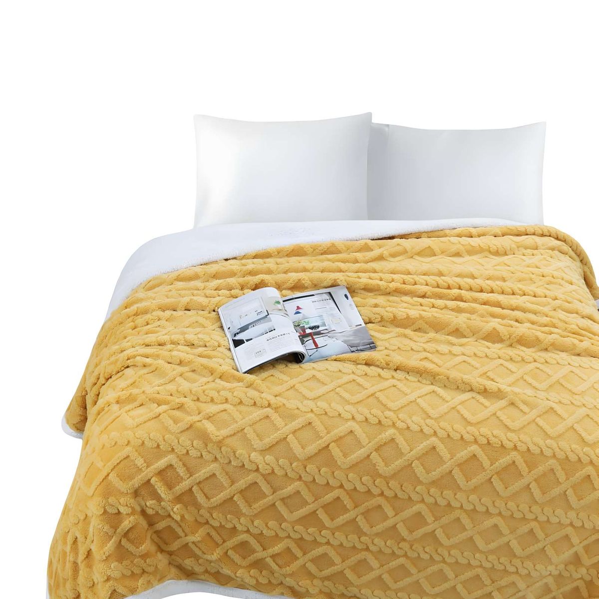 GENERICO - FRAZADAS TEXTURIZADAS PLAZA Y MEDIA AMARILLO