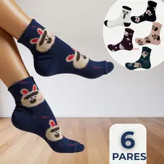 OMAS - Pack 6 Pares Calcetines Terciopelo de Visón Mujer Estampado Algodón