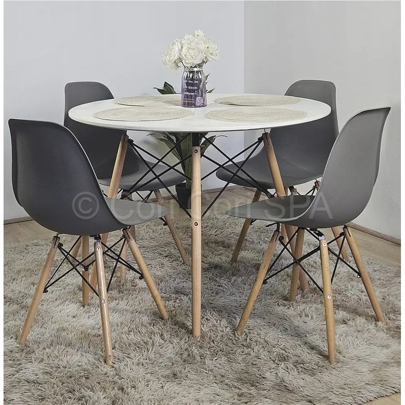 CORI CORI - Juego de Comedor Mesa Eames 80cms Blanca + 4 Silla Eames Gris