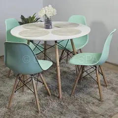 CORI CORI - Juego de Comedor Mesa Eames 80cms Blanca + 4 Silla Eames Menta