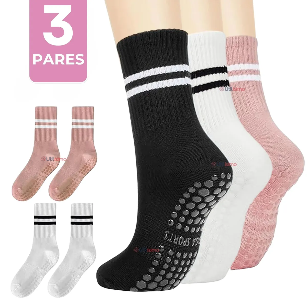 UTILISIMO - Pack 3 Calcetines Antideslizantes Largos Mujer