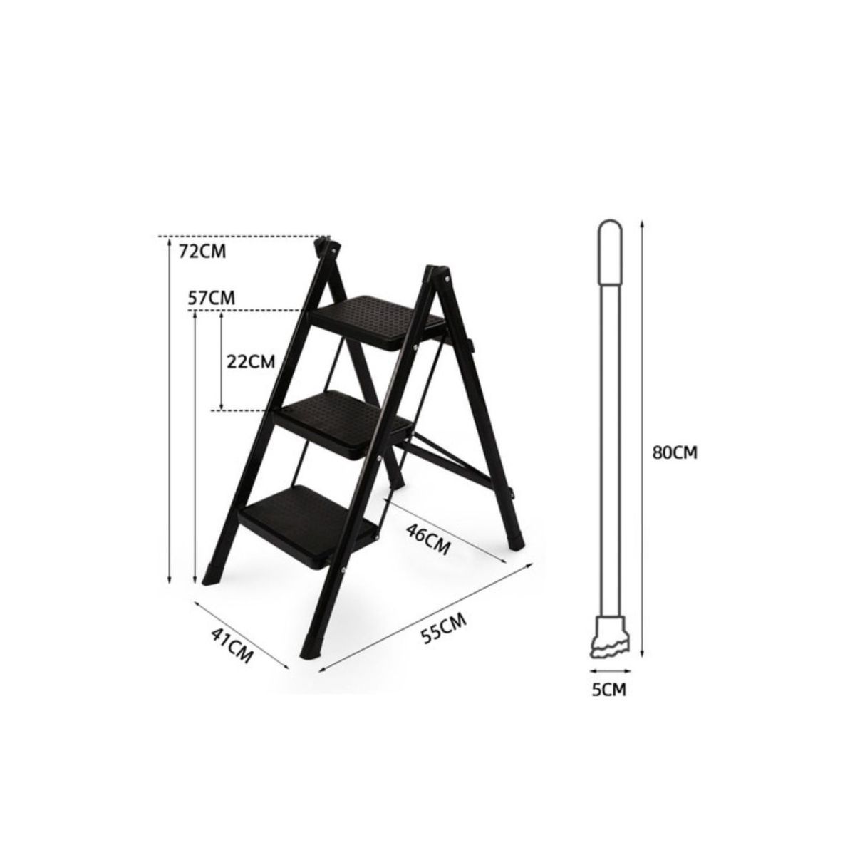 GENERICO - Escalera Banqueta Plegable 3 Escalones Tijera Aluminio Color Negro