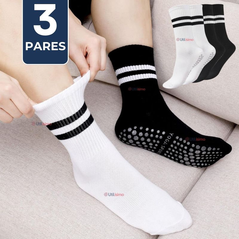 UTILISIMO - Pack 3 Pares Calcetines Antideslizantes Largos Hombre