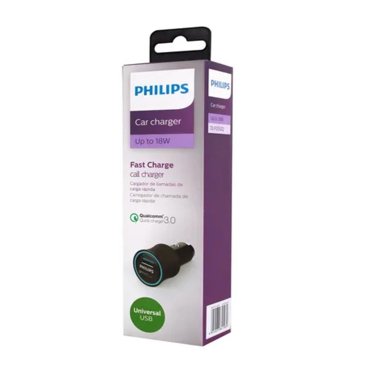PHILIPS - Cargador Auto Doble USB Carga Rapida USB Lightning Philips