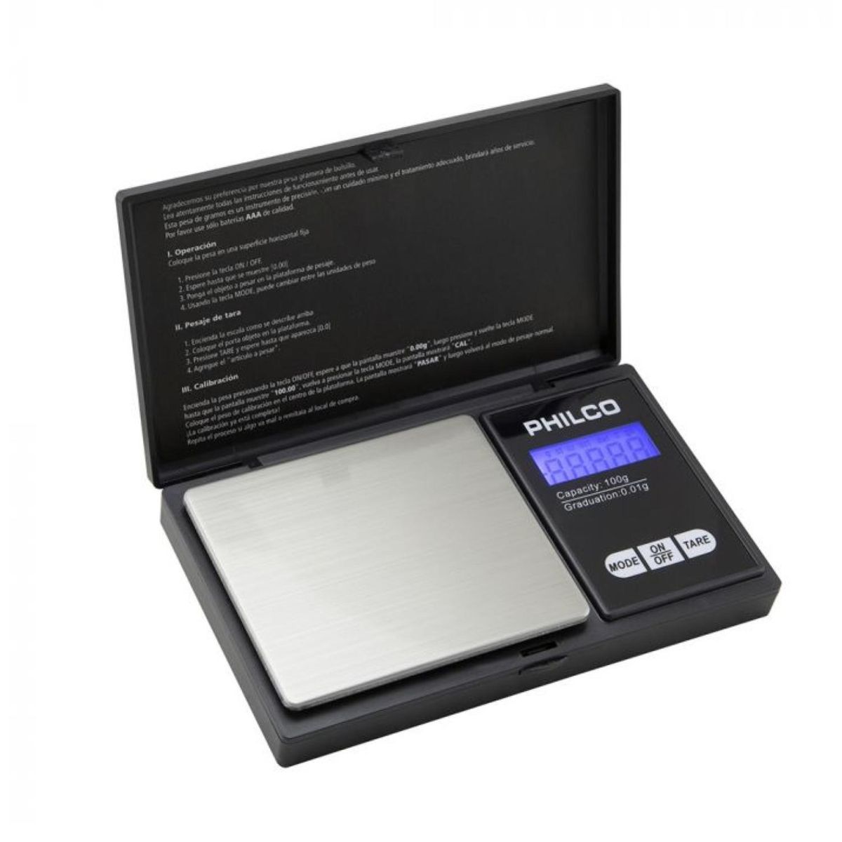 PHILCO - Pesa Gramera Digital Portatil 0.01 A 100 Gramos Negro Philco