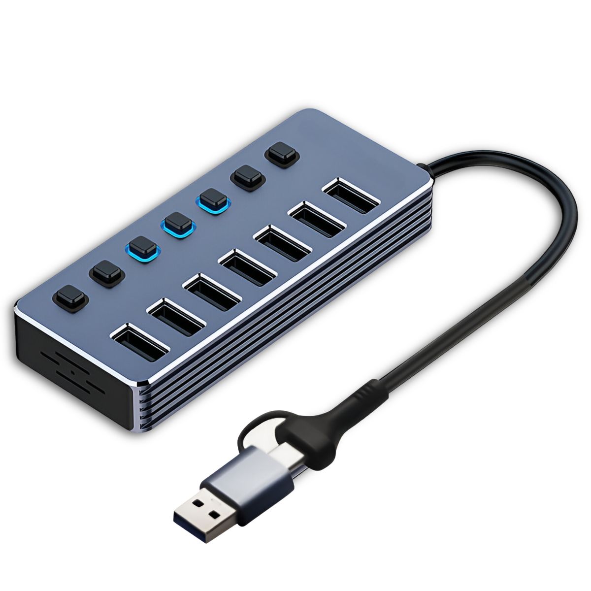 ULINK - Hub USB de 7 Puertos 30 High Speed + Adaptador USB-C 5 Gbps
