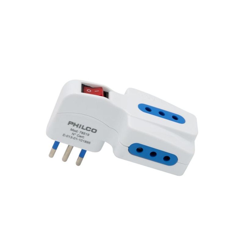 PHILCO - Enchufe Triple Con Switch 2P + T 10A 250V Blanco Philco
