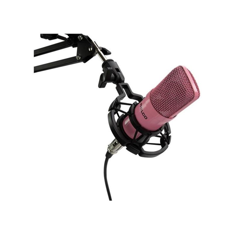 PHILCO - Kit Estudio Microfono Rosado Antipop Atril Metalico Philco