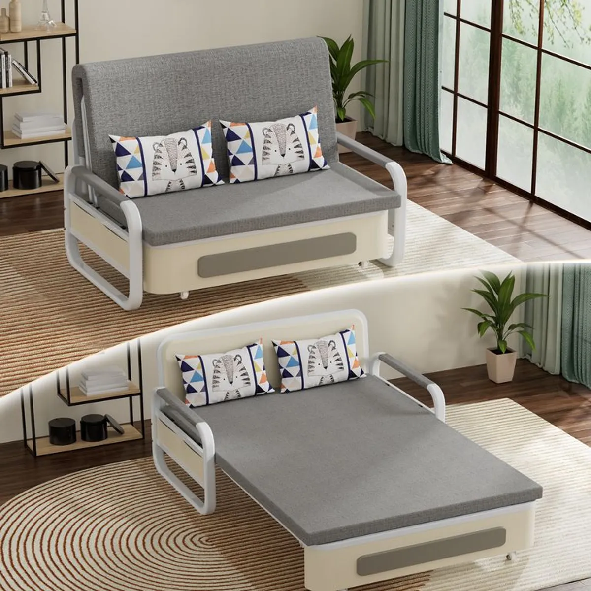 ANYHOGAR - Sofá Cama Plegable Gris aa