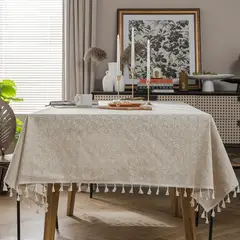 PUREPOWER - Mantel Margaritas 140x260cm Estilo Jardín con Flecos