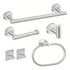 GENERICO - Set De 6 Accesorios De Baño Acero Inoxidable Negro Y Plata