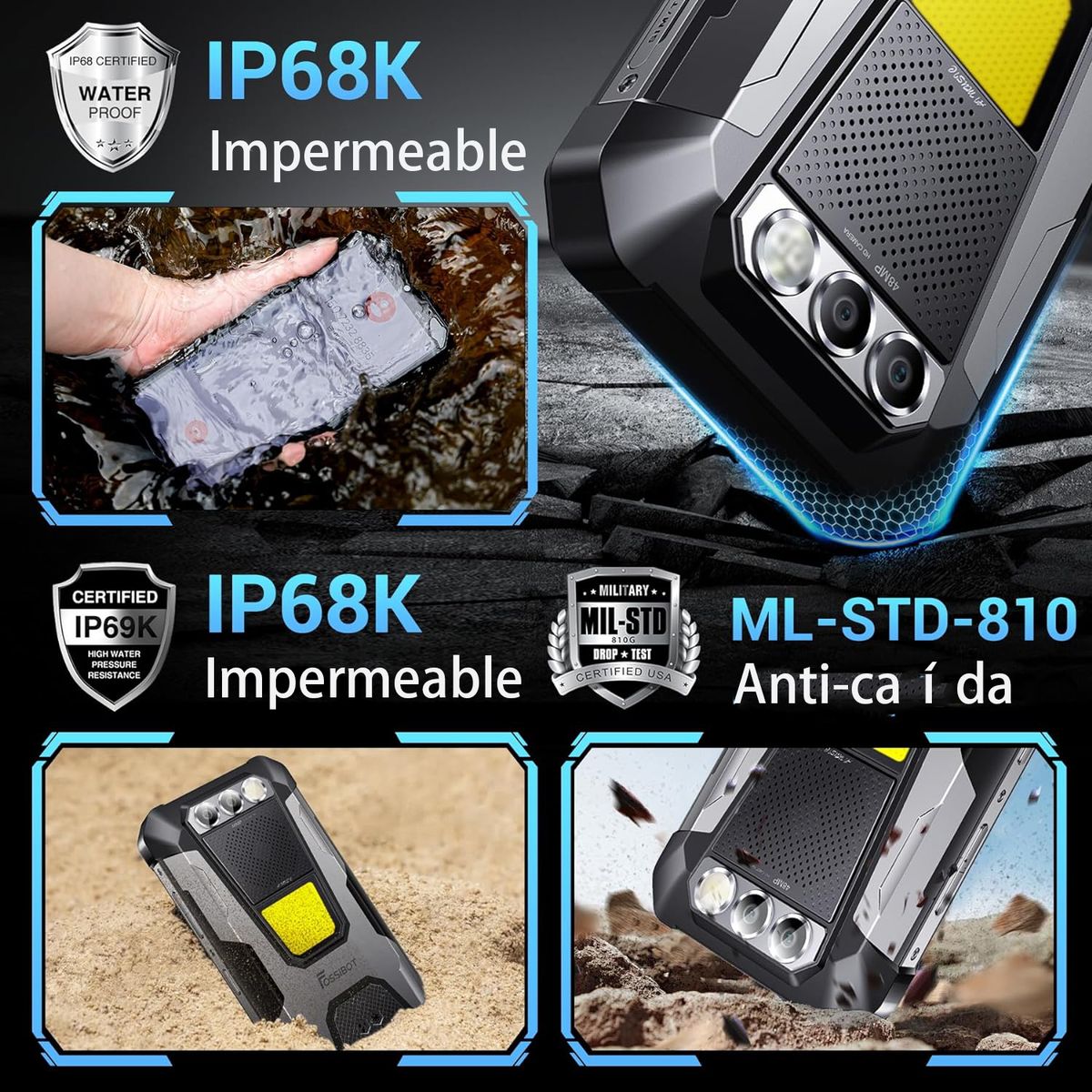 OUKITEL - Fossibot F106 Pro Celular 15GB+256GB 12000mAh Smartphone NFC