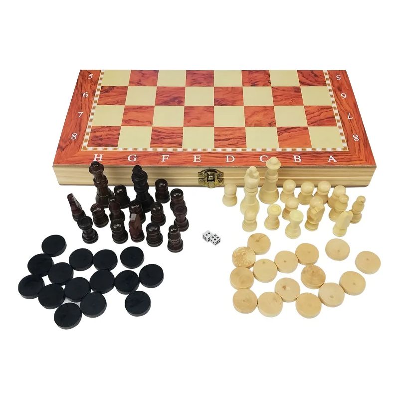 GENERICO - Ajedrez Tablero Ajedrez Damas Backgammon 3 En 1 Madera 29cms