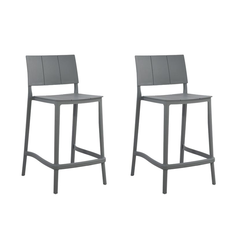 PLOS - Silla Piso Bar Taburete Terraza Cocina Pack x2 Unidades Plos Novara Gris Oscuro