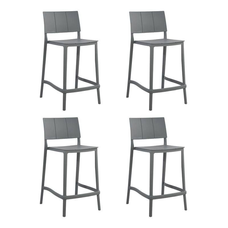 PLOS - Silla Piso Bar Taburete Terraza Cocina Pack x4 Unidades Plos Novara Gris Oscuro