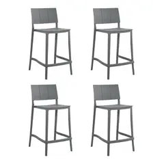 PLOS - Silla Piso Bar Taburete Terraza Cocina Pack x4 Unidades Novara Gris Oscuro