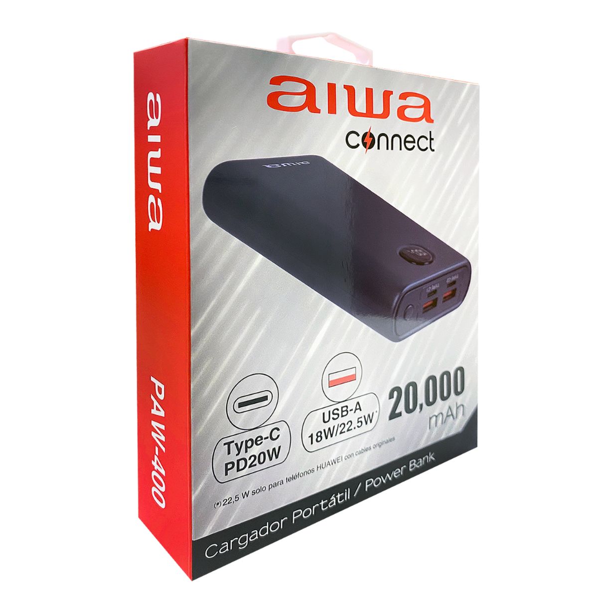 AIWA - CARGADOR PORTATIL AIWA POWER BANK 20000MAH USB-A TIPO-C PAW-400