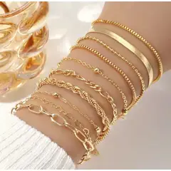 GENERICO - SET 10 Pulseras Doradas tipo serpiente