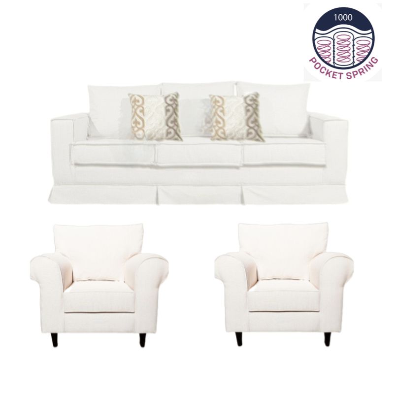 MUNDO LIVING - Living 311 Noah Crudo Sofa 3 cuerpos + 2 poltronas resortes