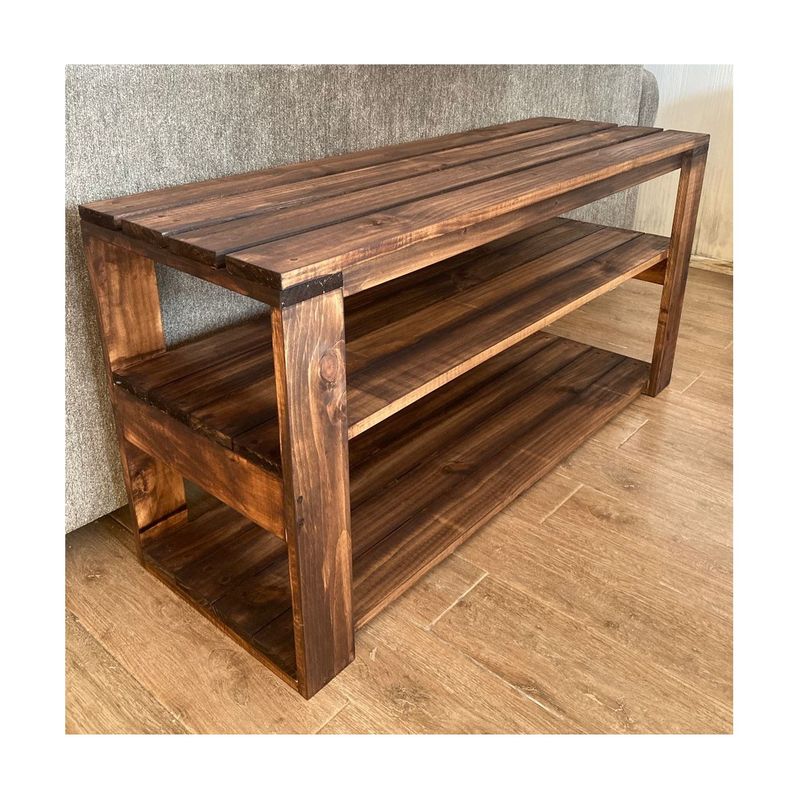 GENERICO - Banca Con Zapatero Rustico De Madera Nogal