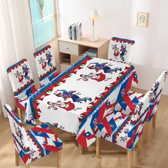 GENERICO - MANTEL CON 6 FUNDA SILLAS DISEÑO FECHA PATRIAS BLANCOTF