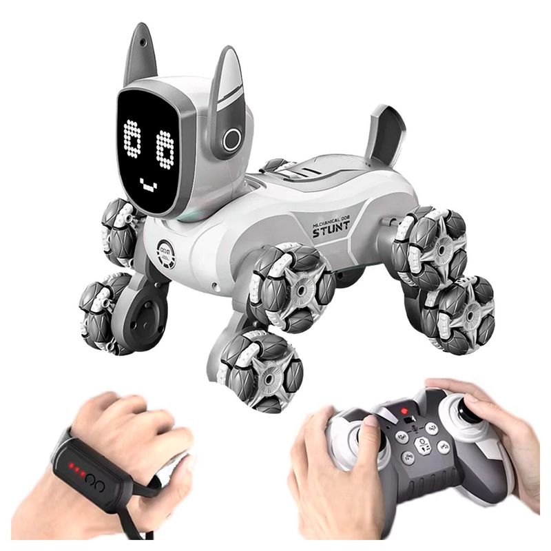 GLOBAL LATIN GROUP - Perro Robot Juguete Interactivo con Control y Luces  Blanco
