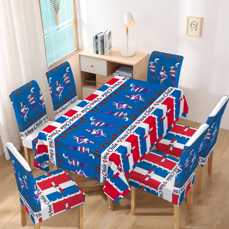 GENERICO - MANTEL CON 6 FUNDAS SILLA DISEÑO FECHA PATRIAS AZUL TFG05 TF