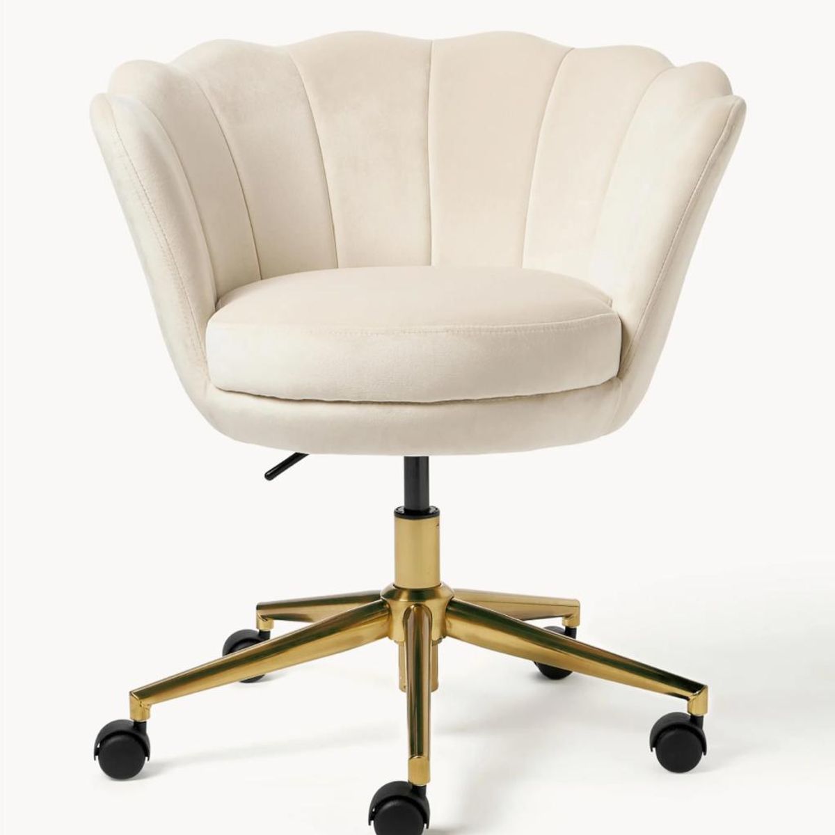 HABITA2 CHILE - Silla Escritorio Ostra Felpa Beige Pedestal Dorado