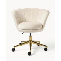 Silla Escritorio Ostra Felpa Beige Pedestal Dorado