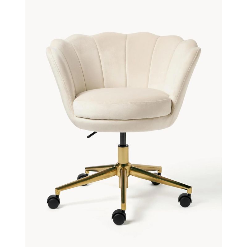 GENERICO - Silla Escritorio Ostra Felpa Beige Pedestal Dorado