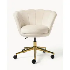 GENERICO - Silla Escritorio Ostra Felpa Beige Pedestal Dorado