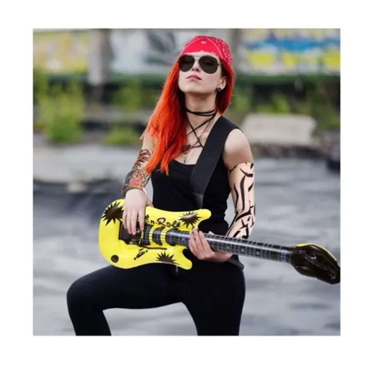 ESHOPANGIE - Disfraz Cosplay Rockero Axel Roses Guns Peluca + Accesorios