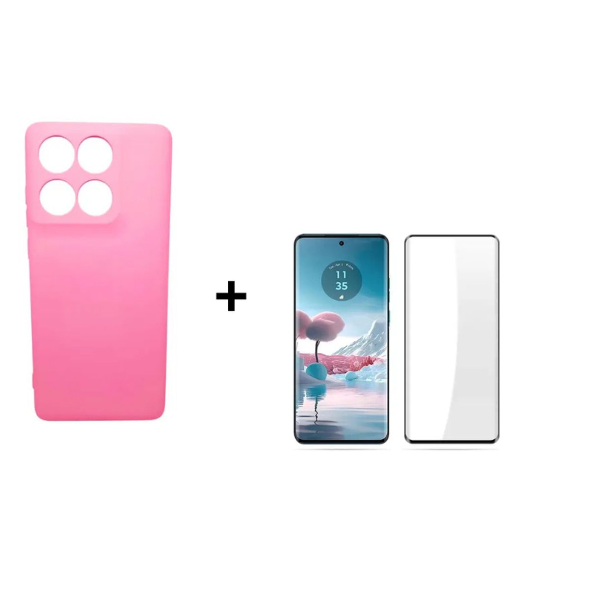 GENERICO - Kit Carcasa Silicona Con Lamina De Vidrio Para EDGE 60 5G - Rosado