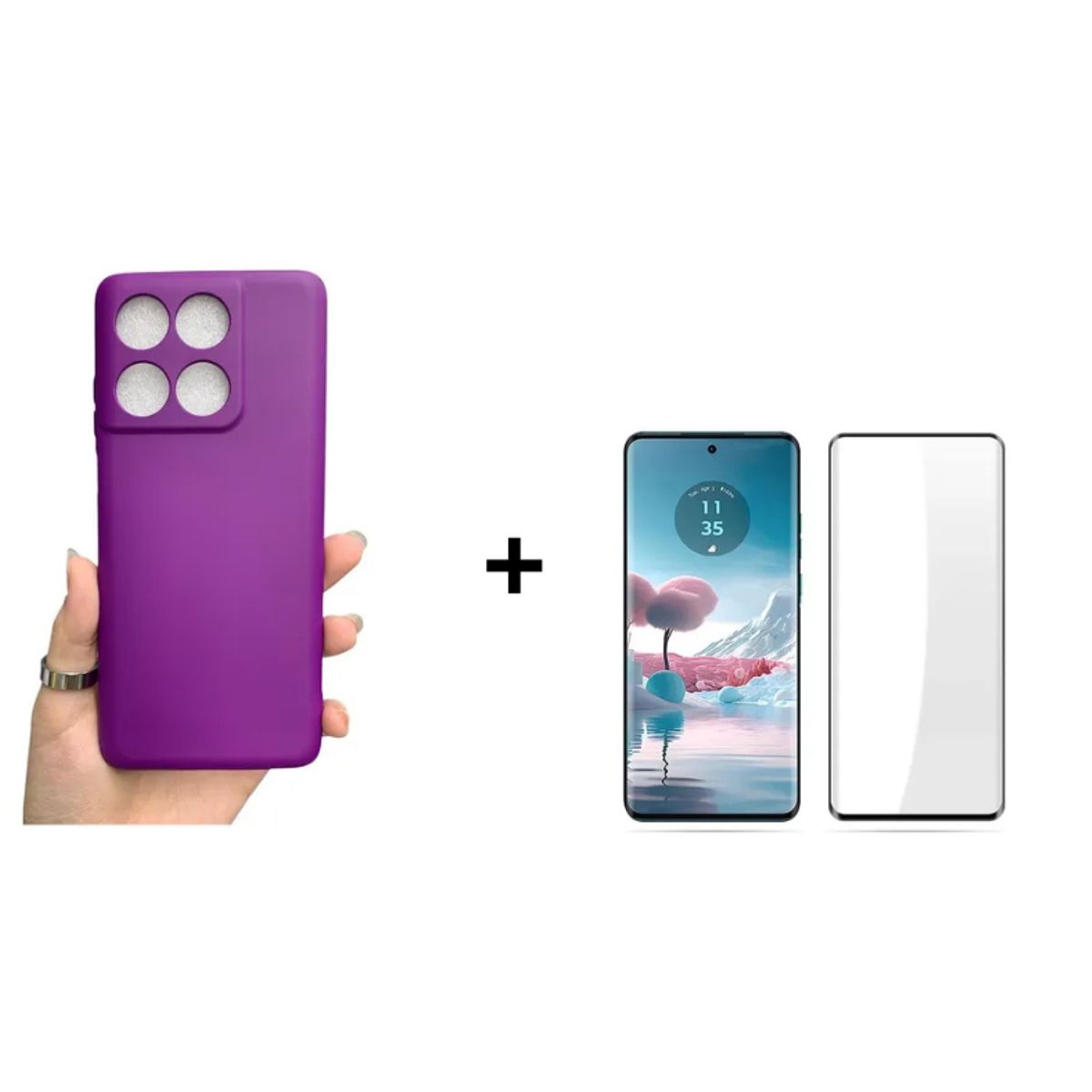 GENERICO - Kit Carcasa Silicona Con Lamina De Vidrio Para EDGE 60 5G - Morado