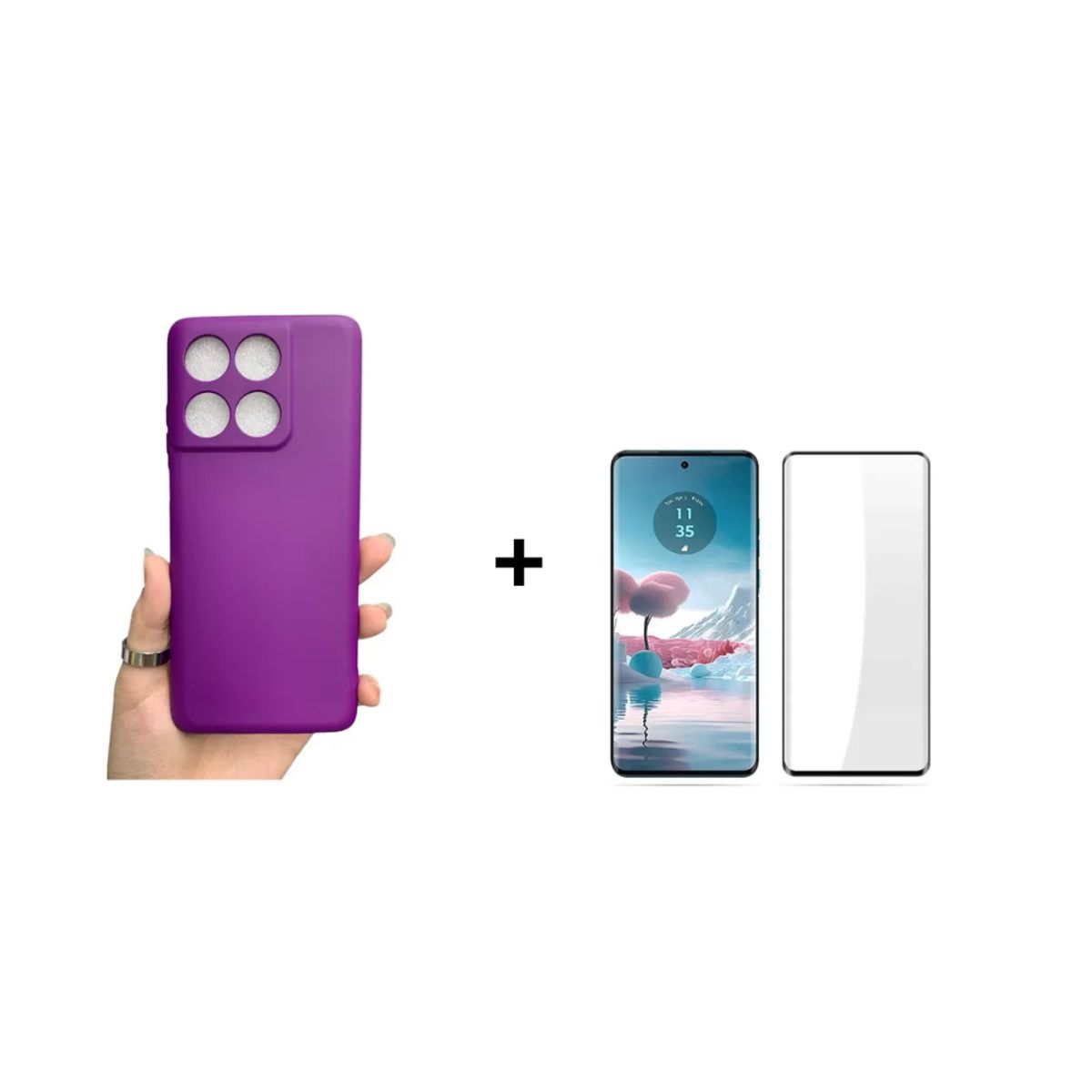 GENERICO - Kit Carcasa Silicona Con Lamina De Vidrio Para EDGE 60 5G - Morado