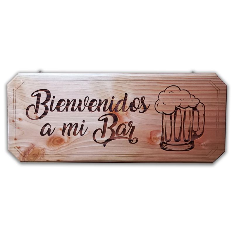 CUMBRES ARTESANIAS NATIVAS - Letrero de Bar Grabado con Shoppero en Madera para Quincho