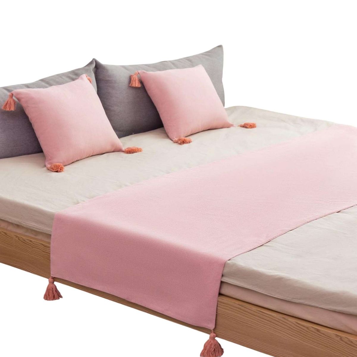 GENERICO - PIECERA MAS 2 FUNDAS CON POMPONES ROSA