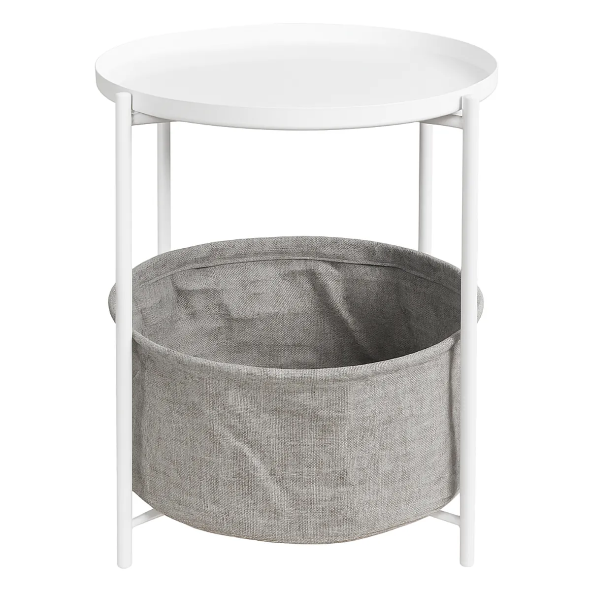 MOBOI - Mesa Lateral Auxiliar 2 Niveles con Cesta 42x42x52cm Blanco